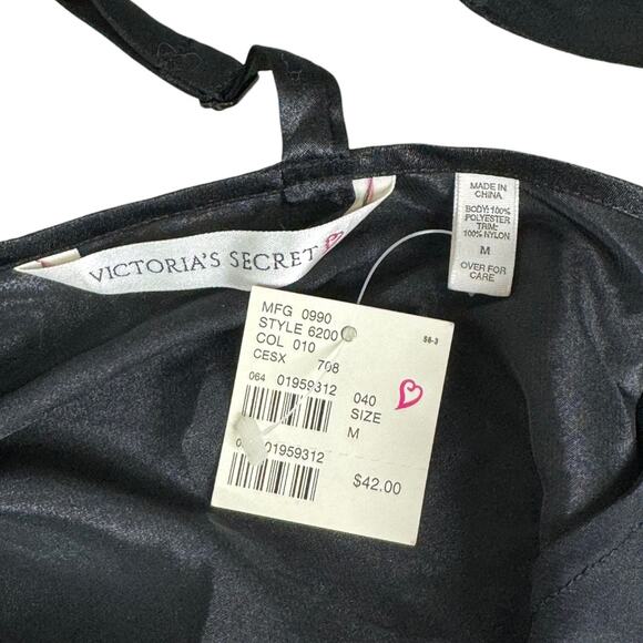 Vintage Y2K Victoria's Secret Slip Dress Teddy Medium M Black Embellished Satin - Picture 6 of 7